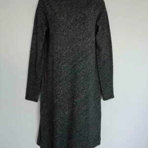 NWT EILEEN FISHER Charcoal Wool Cotton Bias Twisted Bateau Neck K/L L/S Dress S
